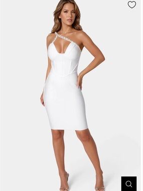 bebe White One-Shoulder Rhinestone-Trim Bodycon Dress size S